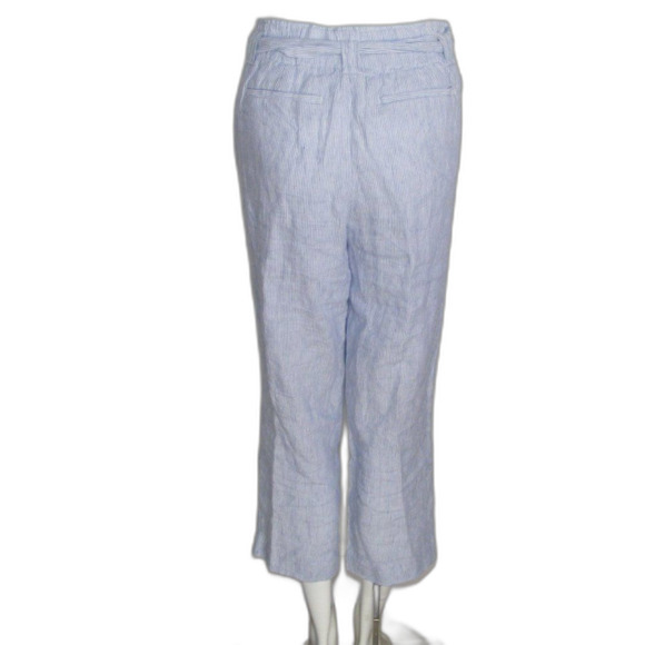CHICOS Pants, 0.5/6R, Linen, Paper Bag Waist, Blue/White, Stripes, Sash belt - Picture 4 of 12
